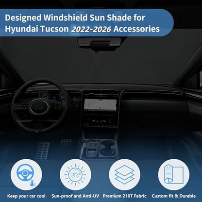 Windshield Sun Shade for Hyundai Tucson Accessories Foldable Window Sunshade Fit 2026 2025 2024 2023 2022 Hyundai Tucson Front Window Shade Sun Visor Blocks UV Keep Car Cooler - size: Ab1. for Hyundai Tucson 2022-2026