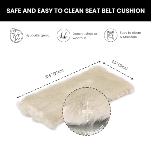 Andalus Genuine Sheepskin Car Seat Belt Cover Pad – Soft Fuzzy, Comfy Fluffy Seatbelt Covers, Shoulder Pad Neck Cushion Protector, Car Accessories for Woman, Man, Girl (Cream White, 2-Pack) - color: Cream White