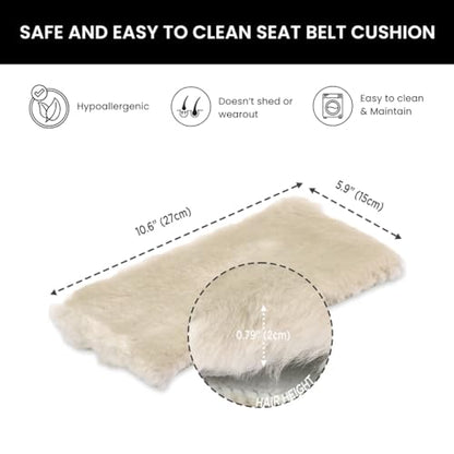 Andalus Genuine Sheepskin Car Seat Belt Cover Pad – Soft Fuzzy, Comfy Fluffy Seatbelt Covers, Shoulder Pad Neck Cushion Protector, Car Accessories for Woman, Man, Girl (Cream White, 2-Pack) - color: Cream White