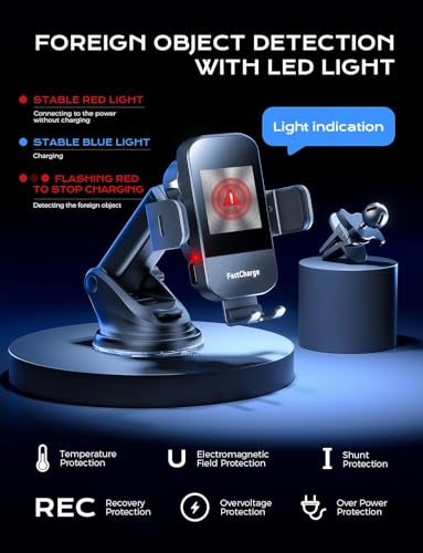 CHGeek Wireless Car Charger, 15W Fast Charging Auto Clamping Phone Holders Phone Mount fit for iPhone 17 16 15 14 13 12 Pro Max 11 XR XS, Samsung Galaxy S25 Ultra S24 S23, Black - color: Black