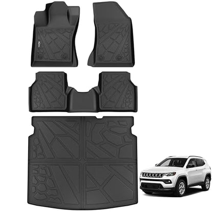 KARPAL Floor Mats & Cargo Liner for 2017-2025 2026 Jeep Compass, All Weather TPE Custom Fit Floor Liners Car Mats Accessories, Front & 2nd Row & Cargo Mat - style: 2017-2026 | For Jeep Compass | 1st & 2nd Row & Cargo