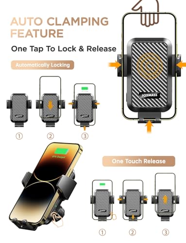 JOYMASS Wireless Car Charger, Phone Holders for Your Car, 15W Auto Clamping Phone Mount Car Accessories for iPhone 16 15 14 13 12 Mini Pro Max 11 XR XS, Samsung Galaxy S24 Ultra S23 S22+ Note 20, etc - color: BLACK