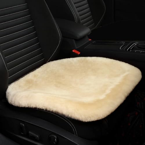 LLB Genuine Sheepskin Car Seat Cushion Seat Covers for Cars Trucks SUV Comfort Seat Protector Pad for Car Driver Seat Car Accessories for Women Office Chair Car Decor (Pearl, Front Seat Cushion-1 Pc) - color: Pearl, size: Front Seat Cushion-1 Pc