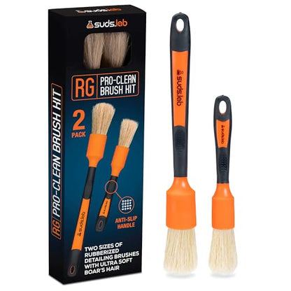 Suds Lab Detailing Brush with Rubberized Bristles, Car Detailing Wheel Brush Rim Cleaner 2 Pack