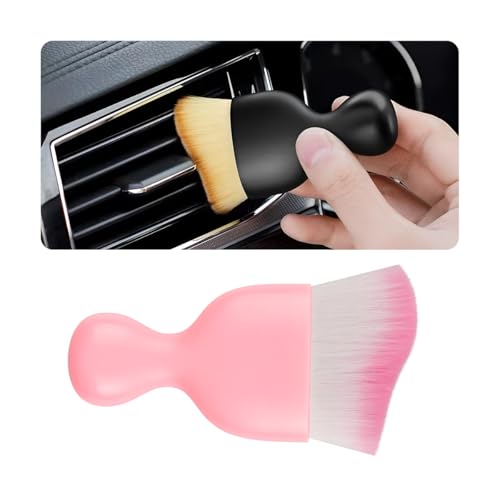 Blilo Car Interior Detailing Brush with Dust Cover, Auto Soft Hair Cleaning Brushes, Scratch Free Curved Dirt Collectors, for Vehicle Dashboard Air Conditioner Vents Leather(Pink) - color: Pink-2, size: 1PCS