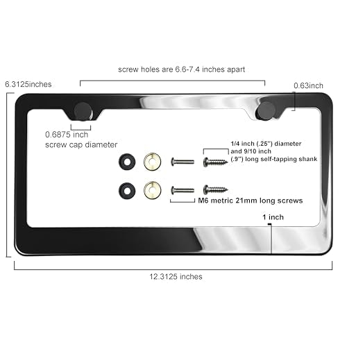 Graphite T304 Stainless Steel License Plate Frame – 8K Mirror Polish Finish, Rust-Resistant, Slim Design, Universal Fit, Includes Screw Caps, Washers & Stainless Steel Screws for Front or Rear Plates - color: Graphite