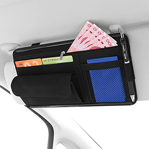 Car Sun Visor Organizer Glasses Case Storage Bag Note Holder Car Suede Zipper Card Hold Car Organizers and Storage (Black) - color: black