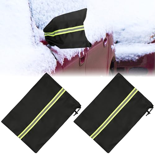2Pcs Side Mirror Covers for Cars with Reflective Strip, Rear View Mirror Cover Protect from Snow, Winter Car Mirror Cover, Universal Fit for Cars, SUVs, Rearview Accessories with Drawstrings - color: 2PCS(with Orange Reflective Strip)