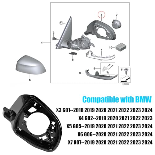 Jaronx Compatible with BMW Side Mirror Housing Frame X3 G01 2018-2024/X4 G02 2019-2023/X5 G05 2019-2024/X6 G06 2020-2024/X7 G07 2019-2024, Right Side Mirror Cover Supporting Ring for BMW 51167468242 - size: Right Mirror Frame
