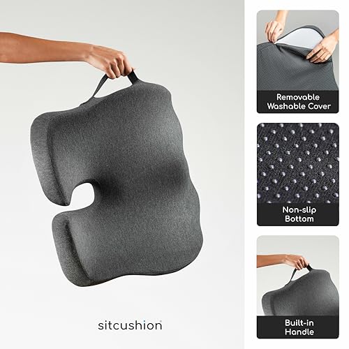 SitCushion Car Seat Cushion for Long Driving – X Large Memory Foam Seat Cushion for Sciatica & Tailbone Pain Relief, Orthopedic Coccyx Cushion with Non-Slip Bottom, Back Pillow for Car, Truck (Black)