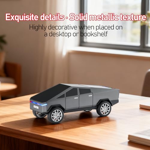 WS-580 Futuristic Pickup Truck Bluetooth Replica Speaker with LED Display Screen – TWS, FM, USB/TF, LED Headlights, Mic, Practical Gift for Car Model Fans, Audio Users & Tech Hobbyists (Gray) - color: Gray