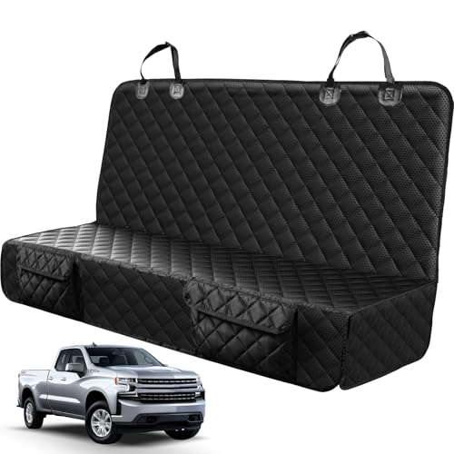 PETICON Dog Car Seat Covers for Truck Ford F150/Chevrolet Silverado 1500/Ram 1500/GMC Sierra 1500, Waterproof Pet Back Seat Cover for Trucks, Scratchproof Nonslip Durable Rear Seat Cover for Dogs - color: black