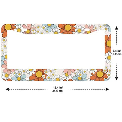 2Pcs 7 Color Flowers License Plate Frames Cover Holders Stainless Steel Boho Pattern License Plate Cover with Screw Caps Cover and Screwdriver Set - 2-Hole for Girl Women (Boho Pattern) - color: 7 color flowers