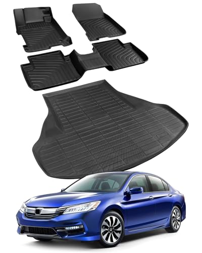 All-Weather Floor Mats for Honda Accord 2013-2017 (Only for Sedan) Custom Fit Black Rubber Car Liners, Waterproof Vehicle Accessories for Front & Rear, Heavy Duty Interior Protection