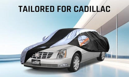 Car Cover Waterproof All Weather with Silver Strip Design, Custom Fit for DTS(2006–2011), XTS(2013-2019), CT6(2016-2020), DTS Accessory with Door Zipper & Windproof Straps - size: Custom Fit Cadillac DTS, XTS, CT6