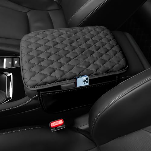 Arm Rest Cover for Car, Leather+Memory Foam Center Console Cover with Storage Bags, Universal Car Interior Accessories Middle Console Cover for Most Car Center Consoles (Black) - color: Black