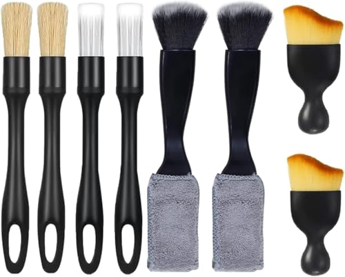 8PCS Car Detailing Brush Set, Car Detailing Brush, Soft Car Cleaning Brush, Suitable for Cleaning Car Interiors, Including Air Vents, Center Console, Seat Gaps, and More - color: 8pc Black White Brown Upgraded