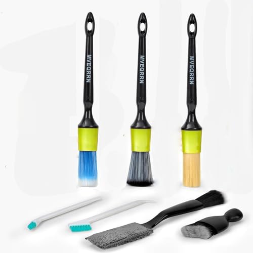 7PCS Car Detailing Brush Set,Boars Hair Car Cleaning Detail Brush kit,Ultra Soft No Scratch Car Dust Brush,Car Interior Detailing Brushes Kit,Detail Brushes Car Detailing for Interior Exterior(green) - color: 7pcs Detailing Brush Green