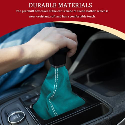 Car Shift Boot Cover, Stick Shift Cover, Suede Leather Manual Automatic Car Shifter Lever Knob Dust Protector, Dustproof Gear Shift Protection Sleeve Gaiter for Sedan Truck (Light Blue White) - color: Light Blue White