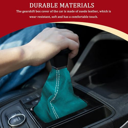 Car Shift Boot Cover, Stick Shift Cover, Suede Leather Manual Automatic Car Shifter Lever Knob Dust Protector, Dustproof Gear Shift Protection Sleeve Gaiter for Sedan Truck (Light Blue White) - color: Light Blue White