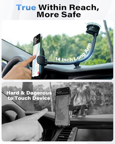 1Zero Solid Car Truck Phone Mount Wireless Charger Holder with 14-Inch Gooseneck Long Arm for iPhone 15 Pro Max Plus 14 13 12 11 XS X Samsung S24 Ultra S23 S22 S22 S21 S20 Pixel 9 Pro XL 8 7 6 5 4 - color: Upgraded Wireless Charger Holder