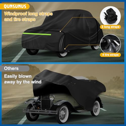 QUNSUNUS Waterproof Car Cover for Ford Model A Sedan/Convertible 1928-1931, All Weather Outdoor Car Covers with Zipper and Elastic Edges for Wind, Sun, UV and Dust Protection - size: for Ford Model A Sedan/Convertible
