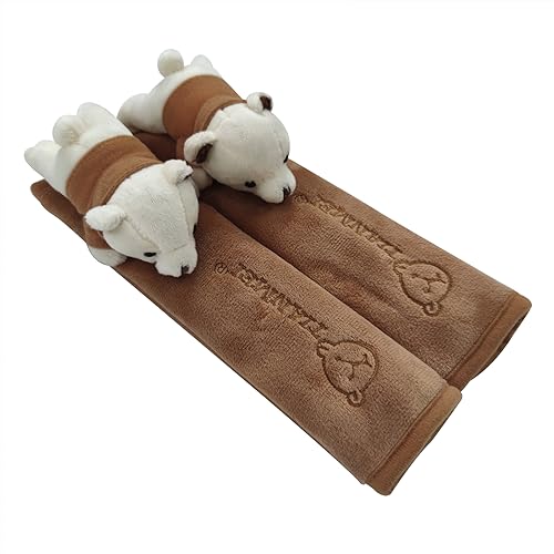 Tianmei 2Pcs Bear Doll Styling Faux Suede Car Seat Belt Strap Cover Shoulder Strap Pad (Brown Color) - color: Bear Brown - 2PCS