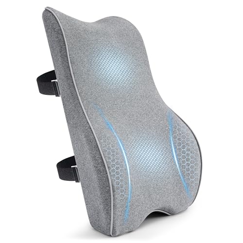 Lumbar Support Pillow for Office Chair Car Seat Gaming Chair, Memory Foam Back Support Pillow, Lumbar Cushion Back Cushion for Lower Back Pain Relief, Adjustable Strap Washable Cover-Grey - color: Grey
