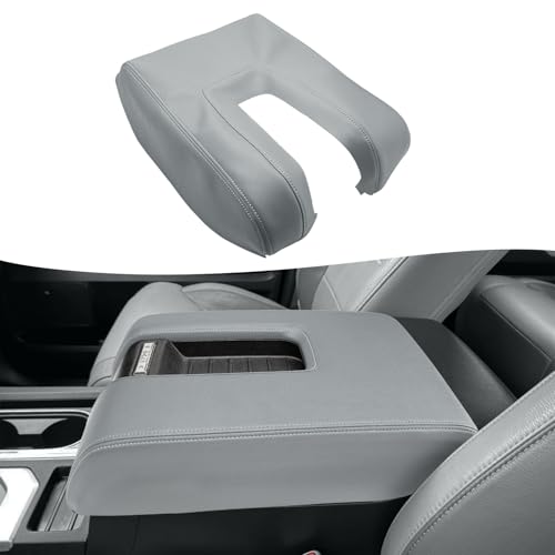KBH Car Center Console Cover Replacement for Toyota Tundra 2014 2015 2016 2017 2018 2019 2020 2021, Vinyl Leather Armrest Lid Uhpholstery, Anti-Scratch, Gray (Leather Part Only) - color: Gray