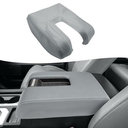 KBH Car Center Console Cover Replacement for Toyota Tundra 2014 2015 2016 2017 2018 2019 2020 2021, Vinyl Leather Armrest Lid Uhpholstery, Anti-Scratch, Gray (Leather Part Only) - color: Gray
