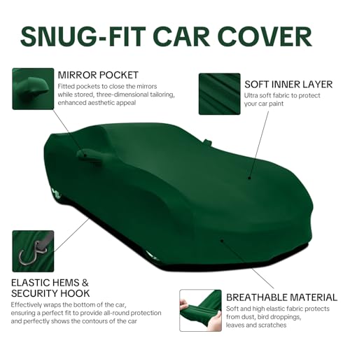 WinPower Indoor Sports Car Cover 164-181 Inch Soft Stretch Breathable Dustproof Scratch Protection Elastic Full Cover for Underground Garage Auto Show, Green - size: M--SPORT CAR(164-181 Inch)