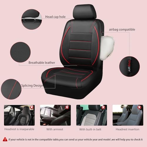 CAR PASS Universal FIT Piping Leather Car Seat Cover, for suvs,Van,Trucks,Airbag Compatible,Inside Zipper Design and Reserved Opening Holes (Full Set, Black and Red) - color: Red Black