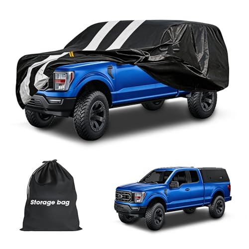 Truck Cover with Camper Shell Topper, Universal Fit Ford F-Series,Chevy Silverado,Dodge Ram,GMC Sierra and Toyota Tundra etc, Truck Cover Waterproof All Weather with Zipper(Length:242 to 262 inch) - size: Truck with Shell(Length:242 inch to 262 inch)