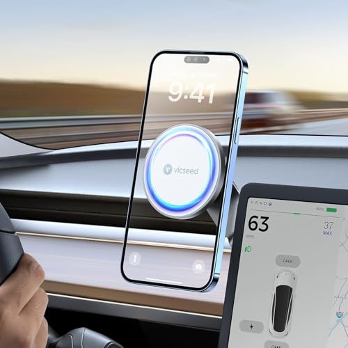 VICSEED Tesla Phone Mount【Strongest Magnet Power】 Foldable Hidden Tesla Phone Holder Fit for All Phones, Tesla Model 3/Y/Cybertruck Accessories, Tesla Model 3 Model Y for MagSafe Car Mount - White - color: Pearl White