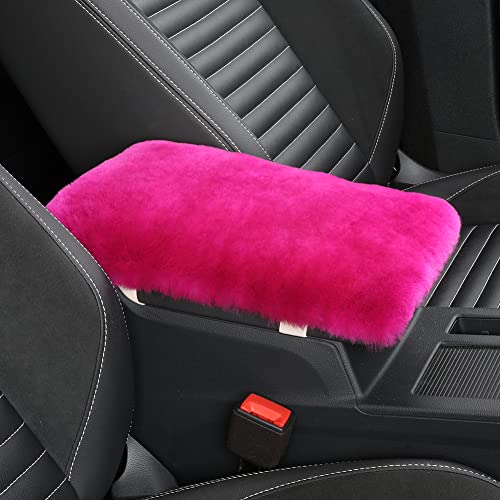 IRIWOOL Sheepskin Armrest Cover Auto Center Armrest Cover Car Soft Console Pad, Fluffy Wool Auto Center Console Cover for Most Car Arm Rest Decoration Protector 7 x 13 Inch (Shearling, Deep Rose) - color: Hot Pink, size: Shearling Wool