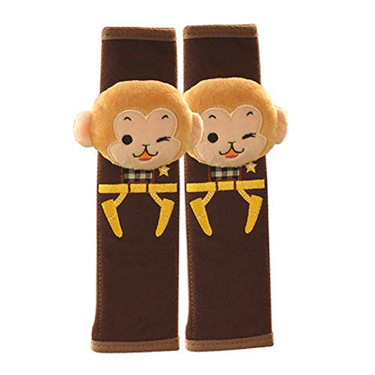 Tianmei 2Pcs Cute Cartoon Doll Styling Car Seat Belt Cover Shoulder Strap Pad (Monkey) - color: Monkey Brown - 2PCS