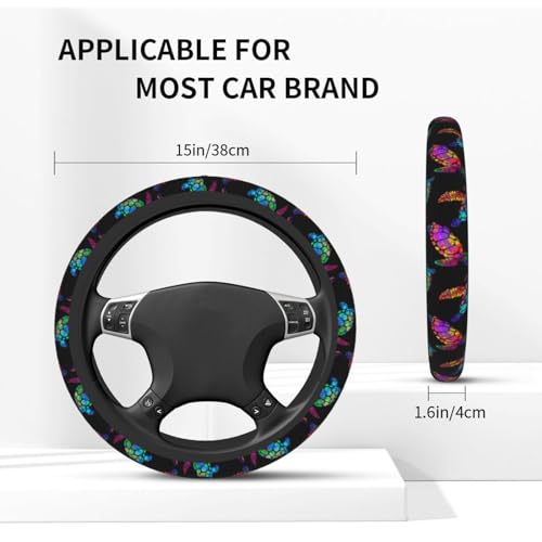 Sea Turtle Steering Wheel Cover with 2 Car Coasters Non Slip Neoprene for Women Men Universal 15 Inch - color: Sea Turtle