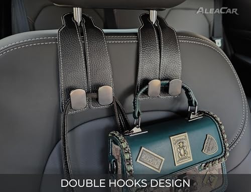 2 Pack Car Seat Back Storage Hooks - Headrest Hooks for Purses and Bags, Leather (Black) - color: Black