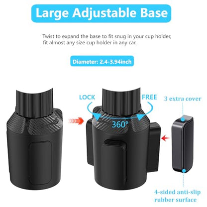 Larger Cup Holder Tray for Car, 10 inch Car Food Tray with Phone Holder Detachable 3 in 1 Car Cup Holder 360° Rotating Food Table Tray Expander for Eating