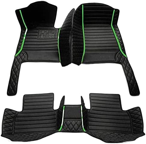 Custom Floor Mats for Cars，Luxury Full Coverage All Weather Car Floor Mats，Leather Car Mat Set ， Floor Mats for 99% of Cars, Trucks & SUVs (Black Double Stitched Edge Green Stripe) - color: Black double stitched edge green stripe