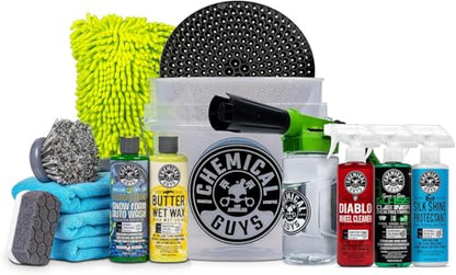 Chemical Guys Car Wash Kit 14-Pc Arsenal Builder - with Foam Blaster, Wash Bucket, Towels, Applicators, and 16 oz Soaps, Waxes, and Cleaners - Complete Car Detailing Gift Set, Works with Garden Hose - style: HOL126