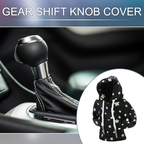 Universal Shift Knob Cover Star Glow in the Dark Pattern Gearstick Hoodie Shifter Lever Knob Hoodie for Car RV Truck SUV Fabric Black - color: Black