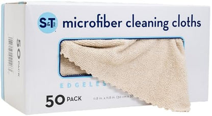 S&T INC. 50 Pack Microfiber Cleaning Cloth with Box, Bulk Towels for Home, Reusable Microfiber Towels for Cars, Cleaning Rags, Beige, 190gsm, 11.8 Inches x 11.8 Inches, 50 Count - color: Beige