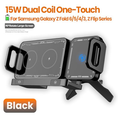 Famous Tech Shop Wireless Car Charger Mount 15W Fast Charging Phone Holder with Auto Rotation, Dual Mount Dashboard and Windshield Car Phone Holder for iPhone and Android