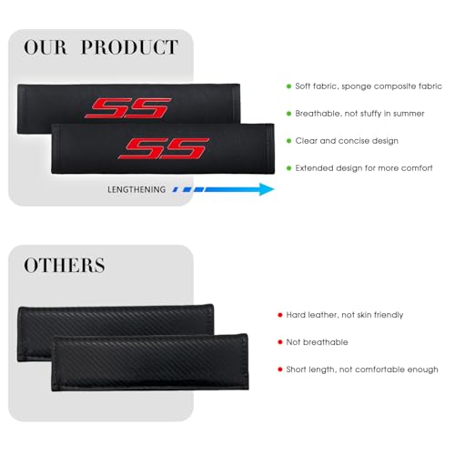 2PCS Seat Belt Covers Compatible with Chevy Camaro SS Accessories, Seatbelt Shoulder Strap Pads Safety Belt Cushions Protective Sleeves for Camaro SS Owners - color: Seat Covers-SS