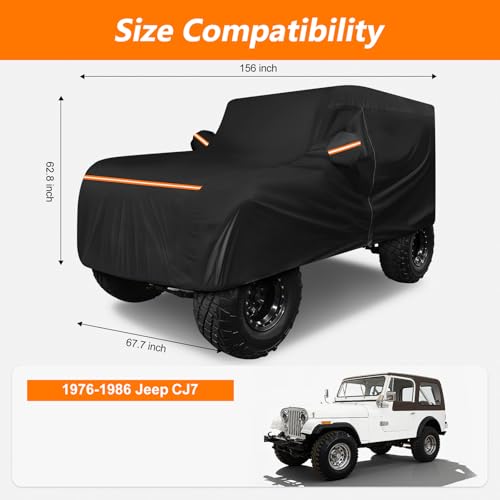 Car Cover for Jeep CJ7 1976-1986, Waterproof 420D Oxford Cloth and Cotton Cover Outdoor Full Car Covers with Zipper Windproof Heavy Duty All Weather Protection - size: for CJ7