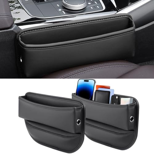 2 Pack Universal Fit Premium Leather Car Seat Gap Filler Organizer, Center Console Organizer for Car SUV Truck (Black，2 Pack) - color: Black，2 Pack