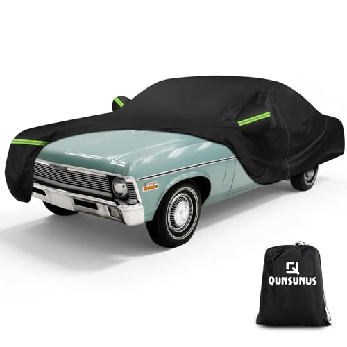 QUNSUNUS Car Cover for Chevy Nova 4-Door 1968-1979, Waterproof Nova Car Cover with Cotton Lining, All Weather Nova Cover with Straps and Zipper for Wind, Sun and Dust Protection - color: for Chevy Nova 4-Door 1968-1979