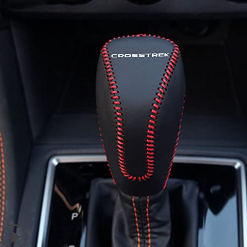 Auto Car Gear Shift Handle Knob Cover Shift Lever PU Leather Protective Interior Accessories for Subaru Crosstrek 2018-2025(Red Stitches) - color: Red Stitches