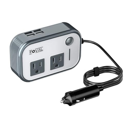 200W Car Power Inverter, FOVAL 12V DC to 110V AC Car Inverte with 4 USB Ports Car Outlet Adapter, Power Inverter for Vehicles, Car Plug Adapter Outlet for Laptop Computer Charger (Gray) - color: Grey
